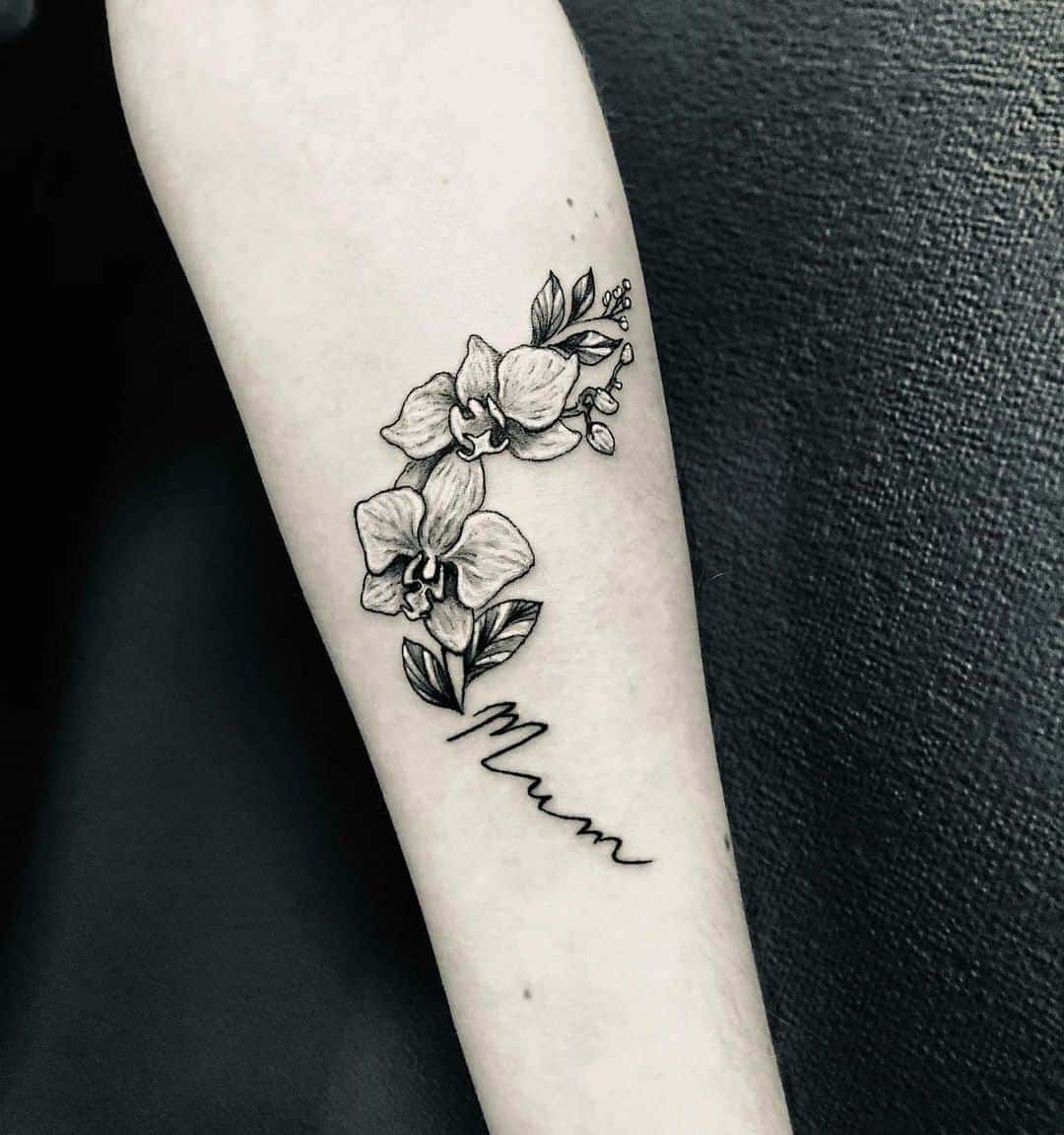 Orchid With Word “Mom” Family Tattoo