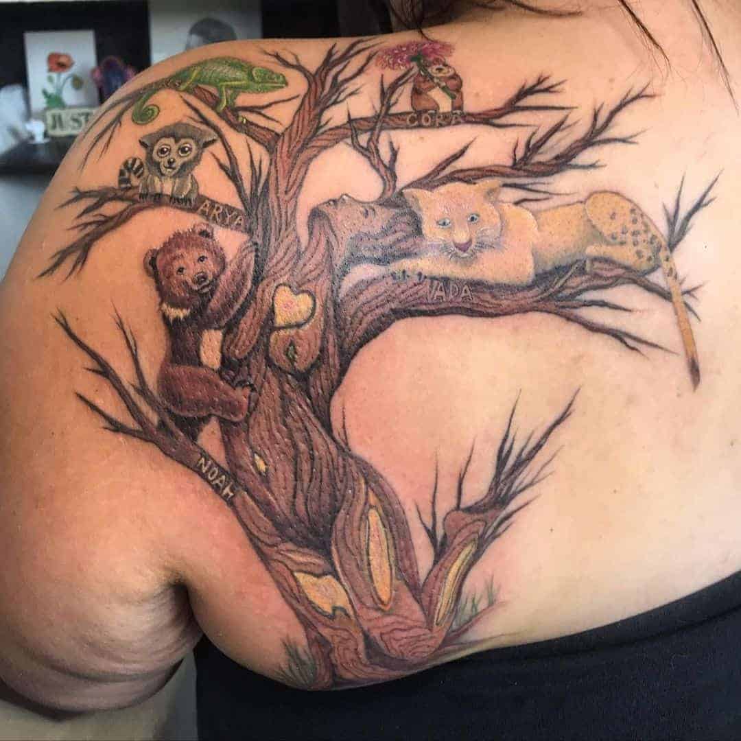 Wildlife-Inspired Family Tree Tattoo