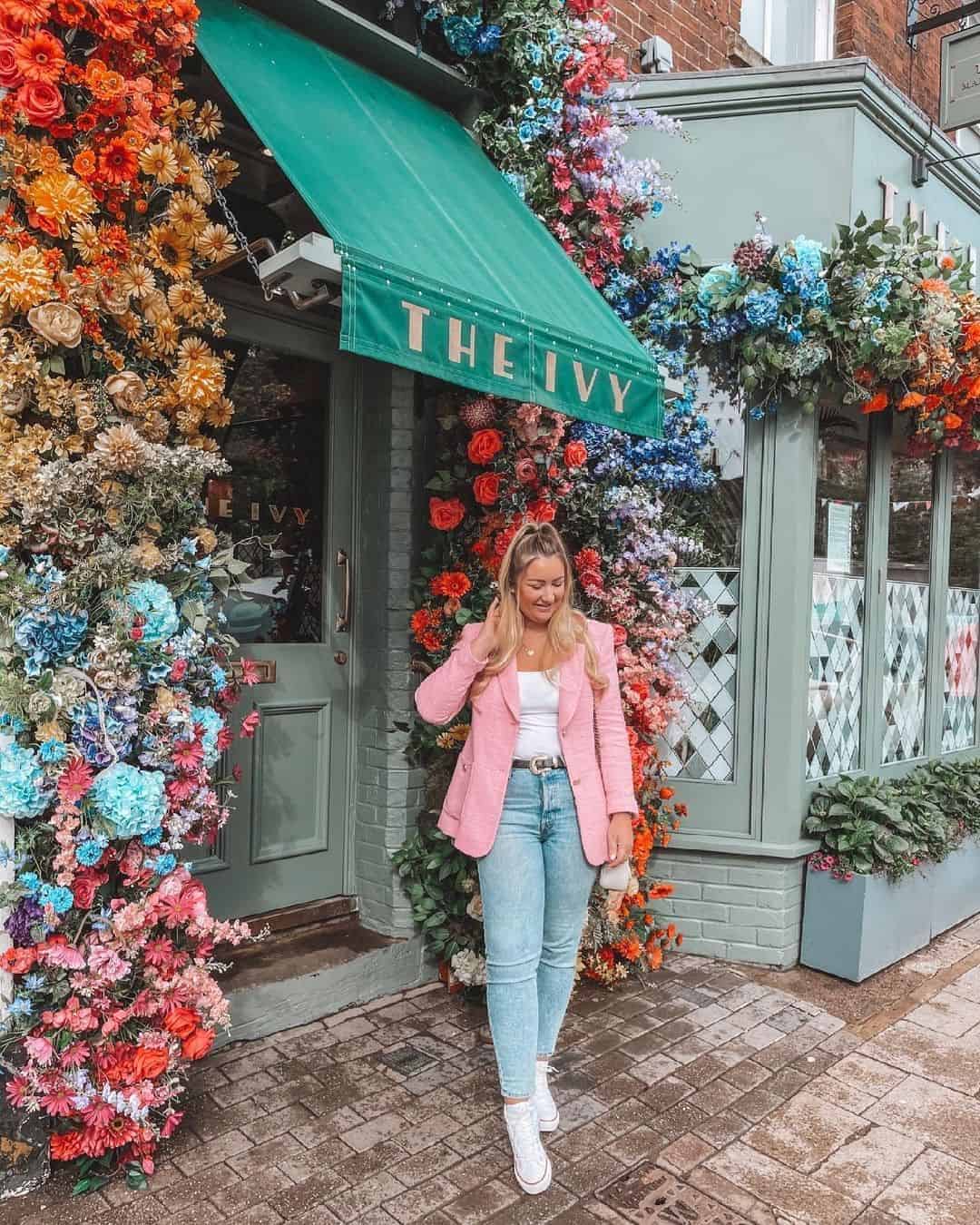 Jeans and Pink Blazer Outfit