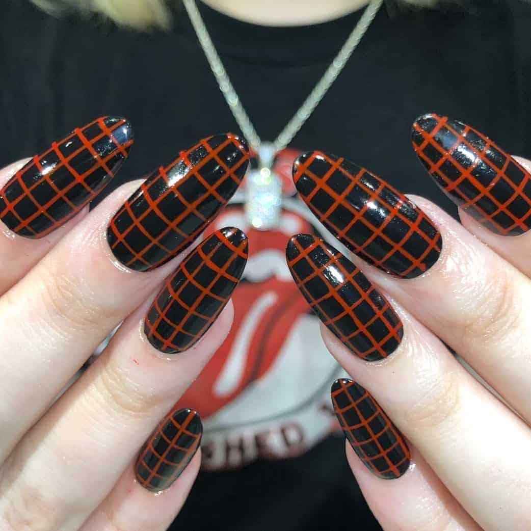 Red and Black Plaid Nails