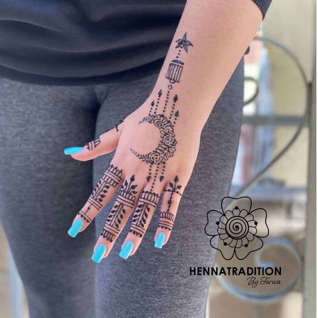 Floral Moon Henna Tattoo