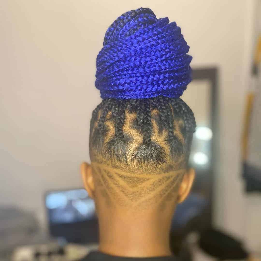 Twisted Ultramarine Top Knot Ombre Bun With Undercut