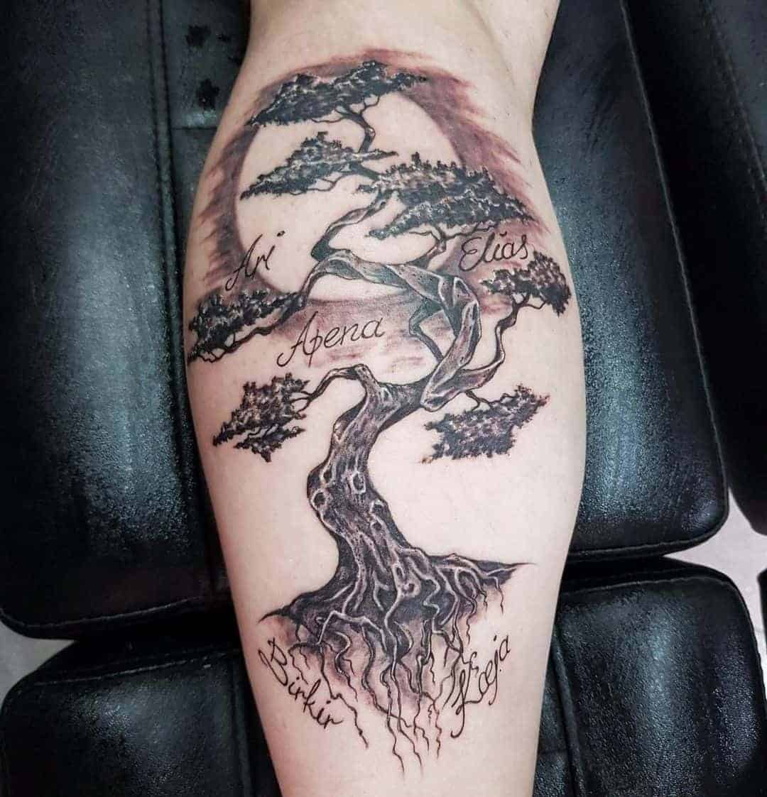 Black and Gray Family Tree Tattoo