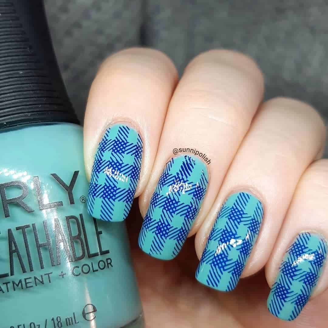 Blue Plaid Nails