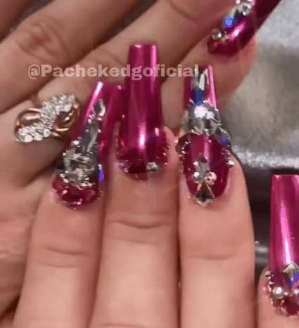 Iced Chrome Hot Pink Nails