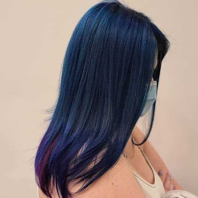 Navy Blue Balayage With Purple Underlayer