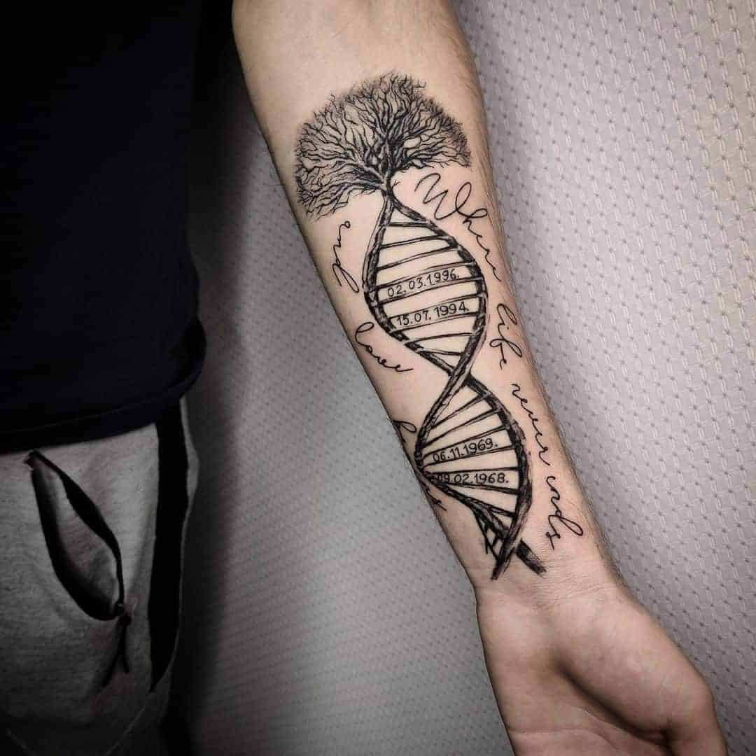 DNA Strand With Dates Family Tattoo