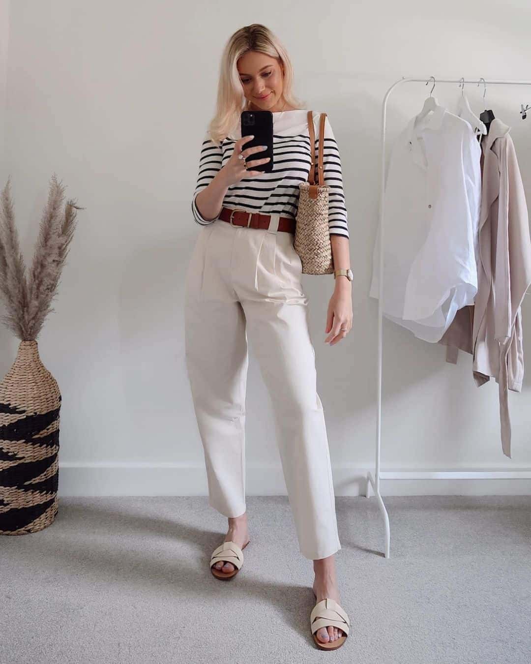 Striped Top and White Trousers