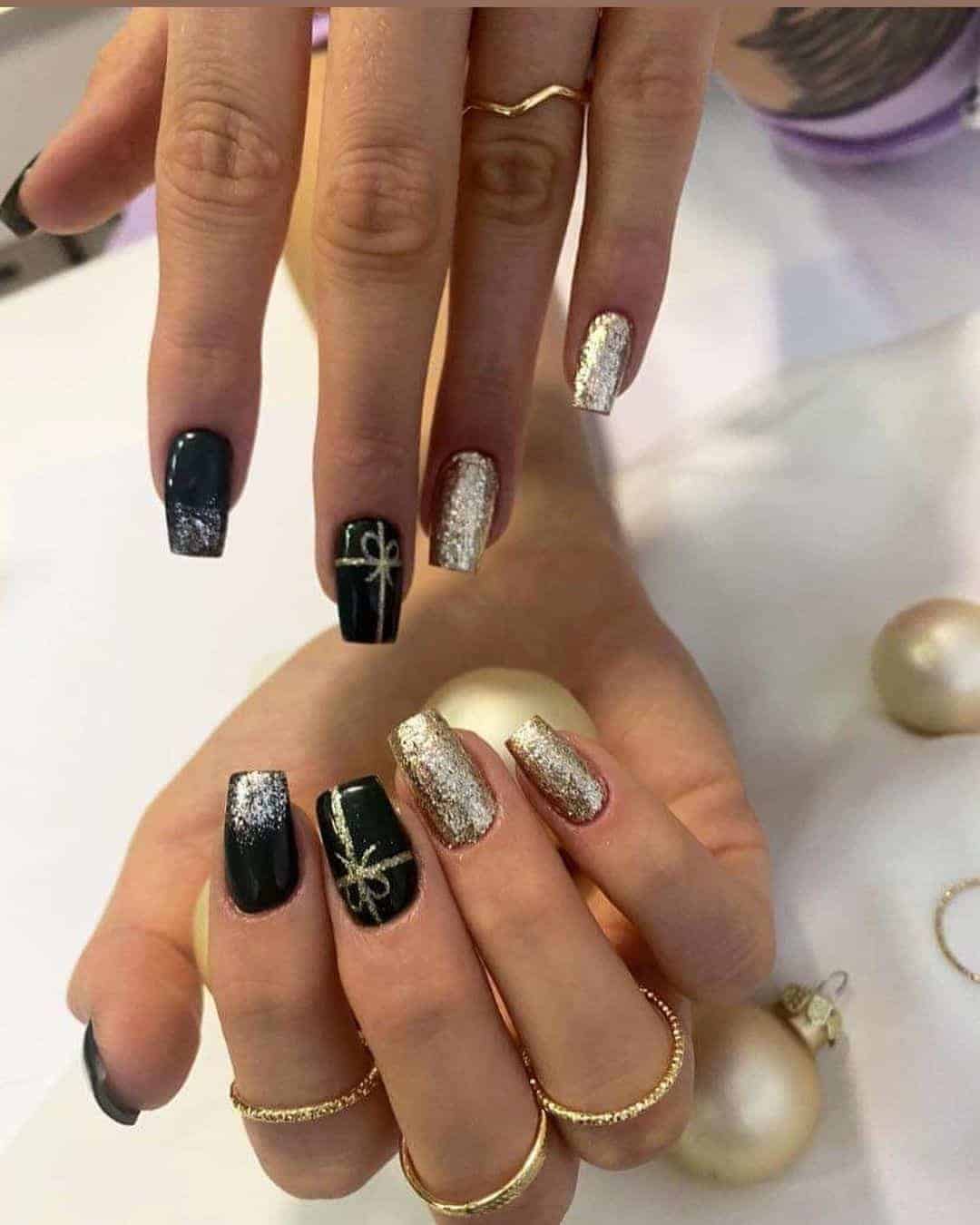 Black and Gold Christmas Nails