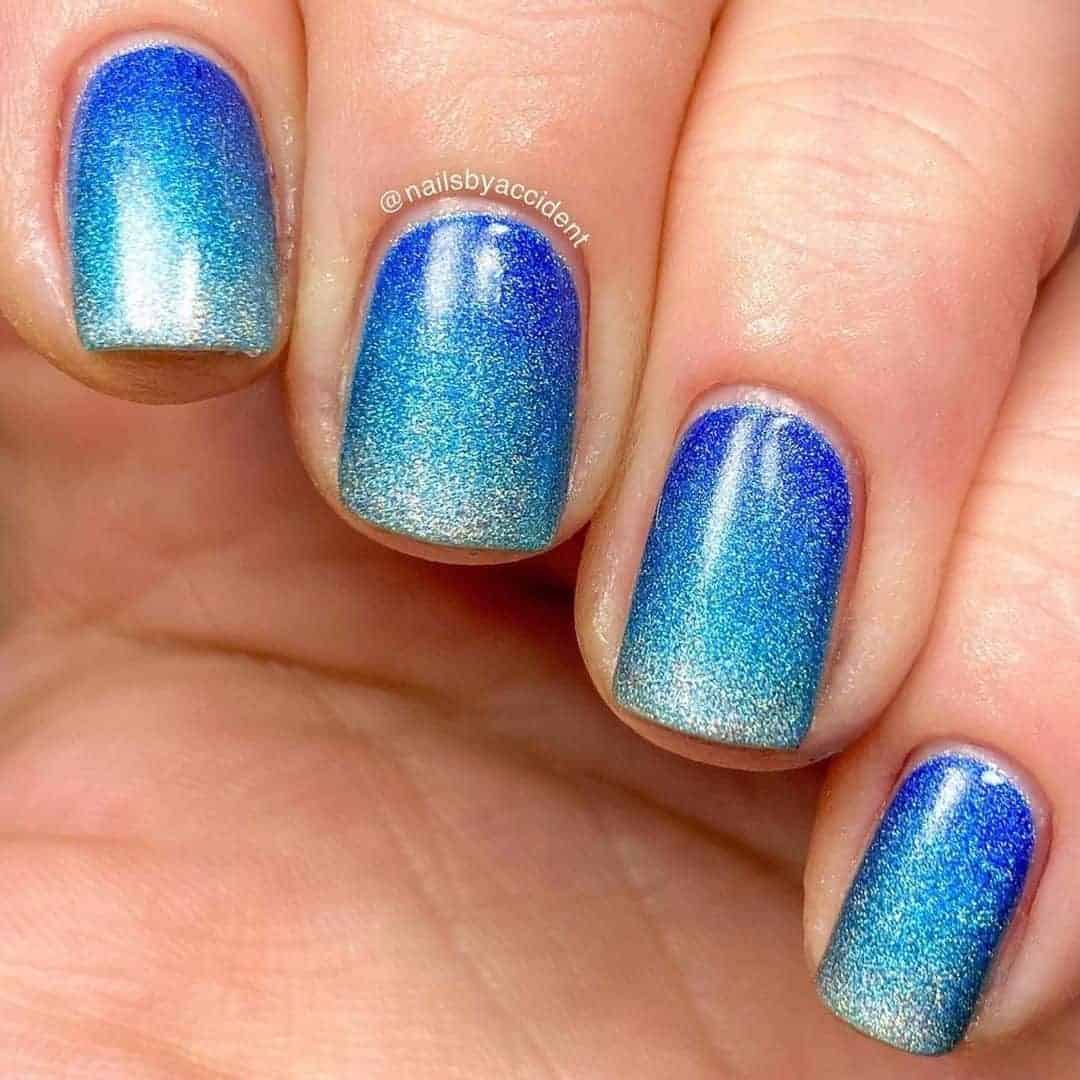 Glittery Blue Gradient Nails