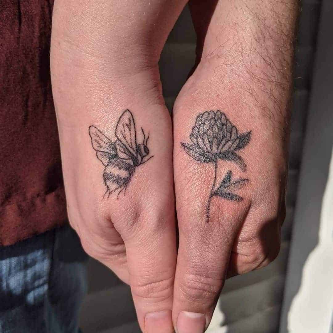 Bee and Flower Matching Tattoos