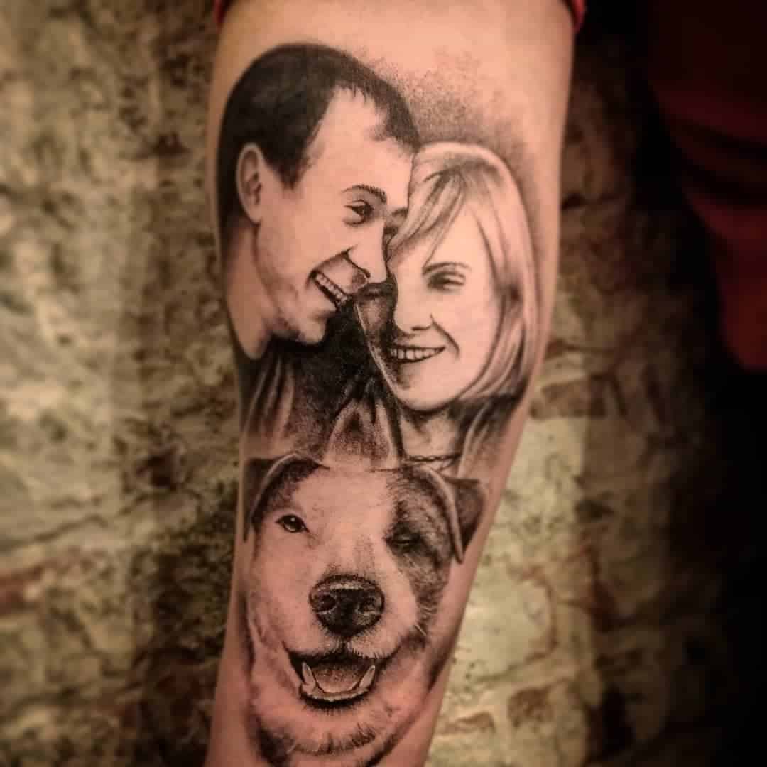 Realistic Dog and Owners Tattoo