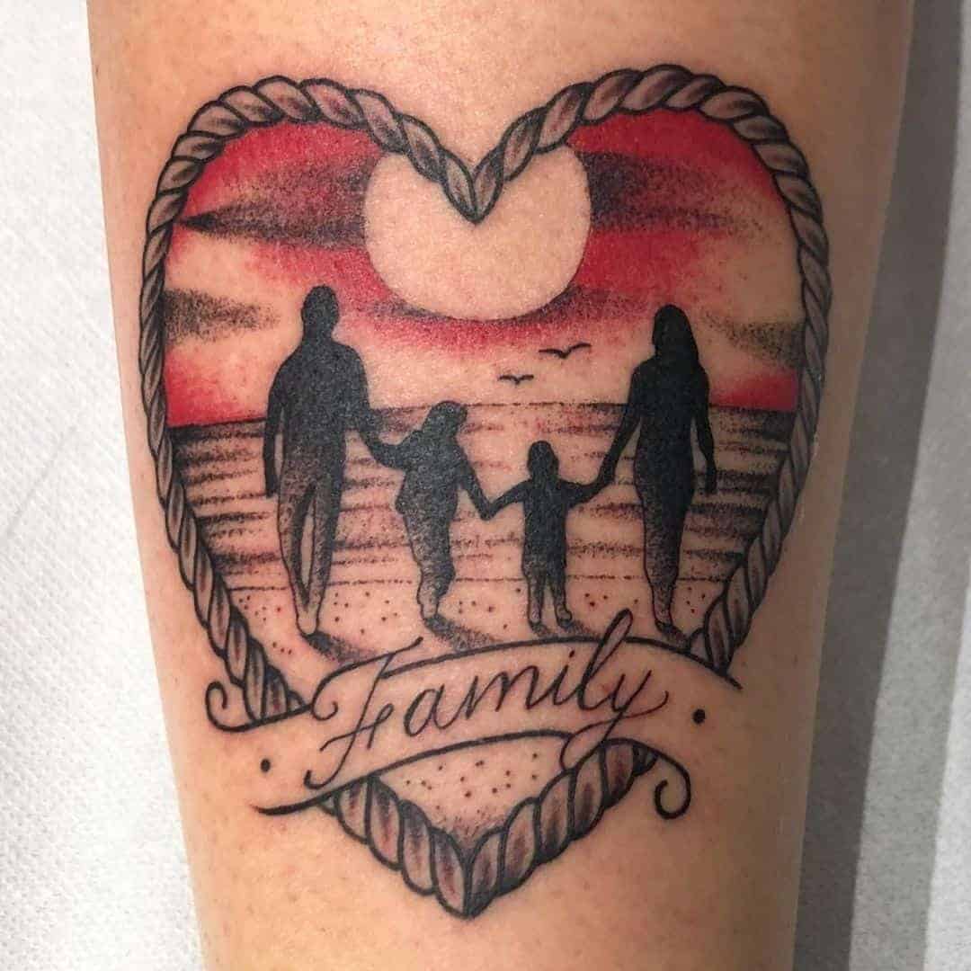 Sunset and Family Silhouette Tattoo