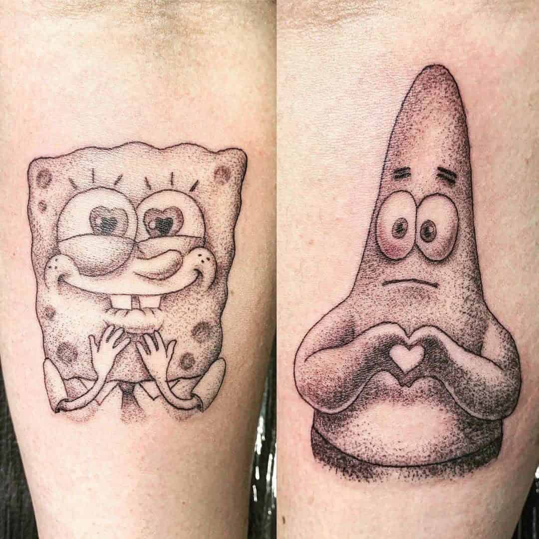 Patrick and SpongeBob Matching Tattoos