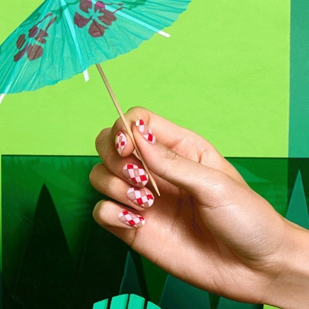 Red and White Checkered Nails