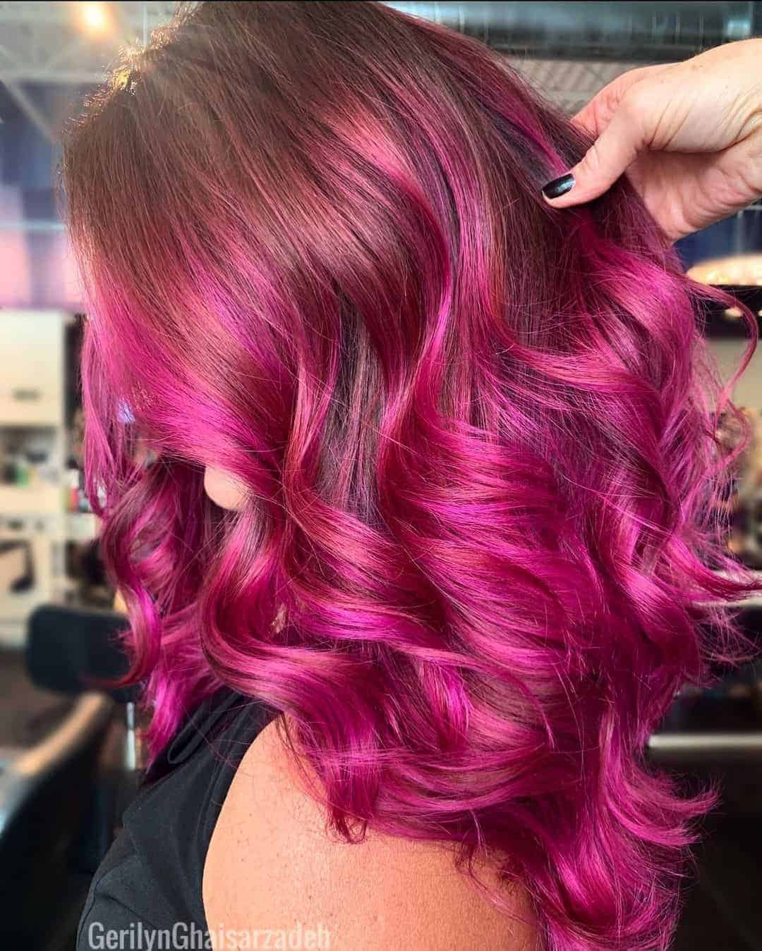 Vivid Pink Dimensional Balayage Hair