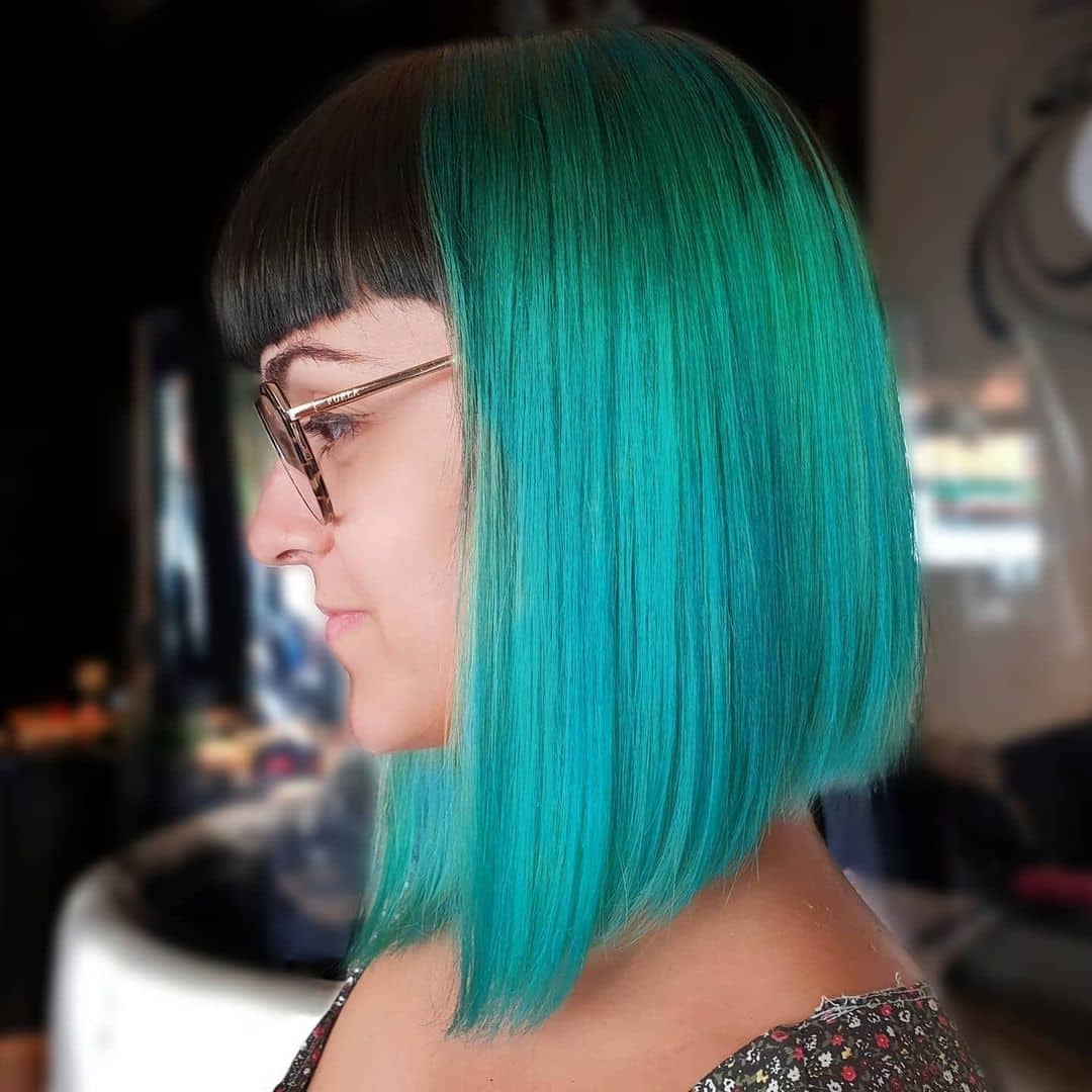 Turquoise Blue Asymmetrical Bob