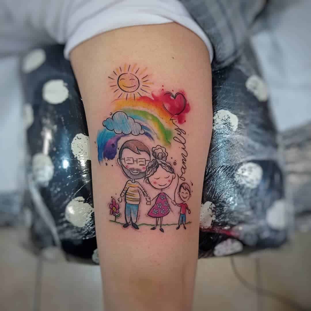 Colorful Family Illustration Tattoo