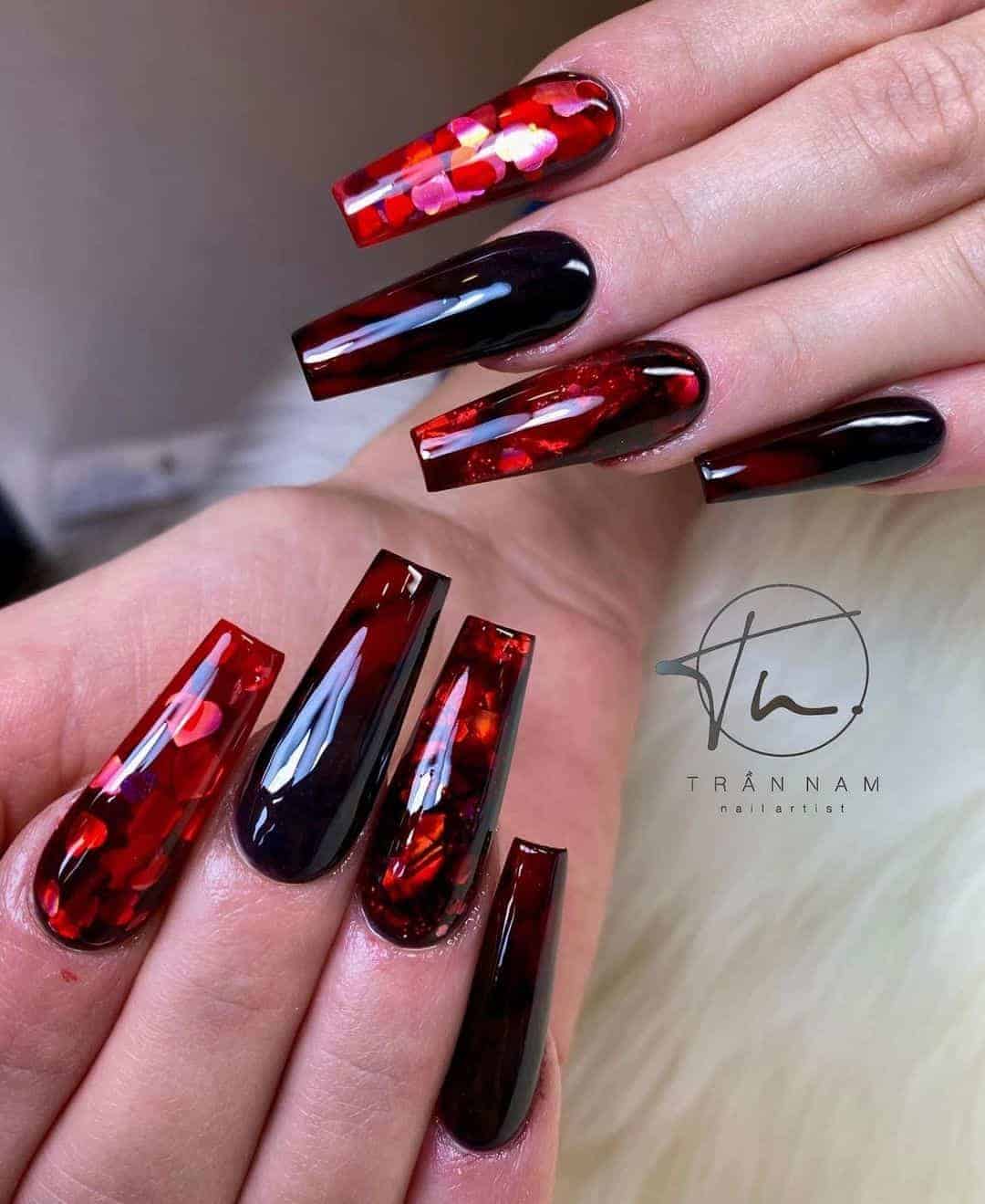 Gothic Black and Red Nails