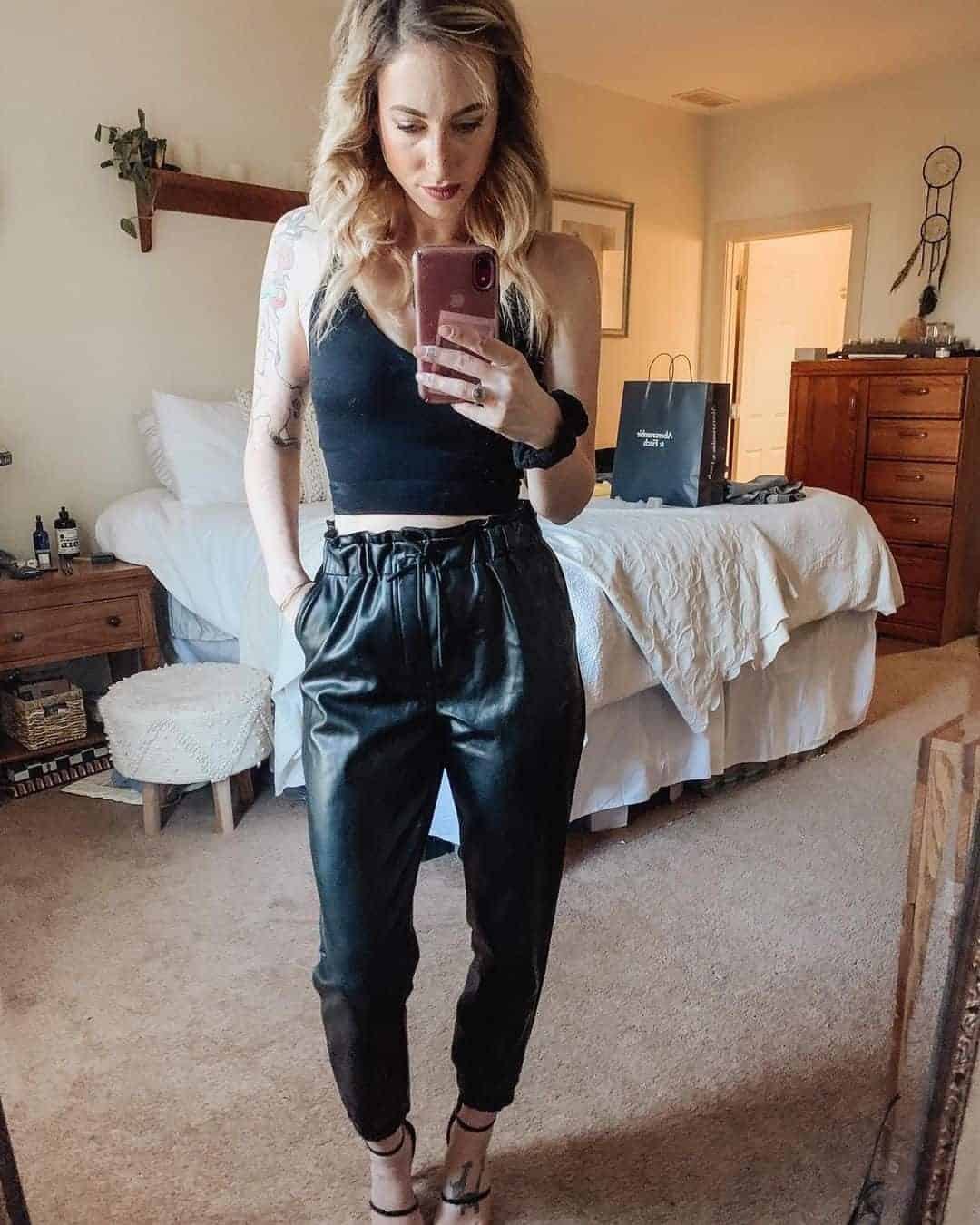 Faux Leather Pants With Spaghetti Strap Top