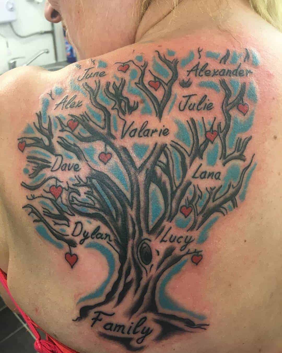 Family Tree Tattoo With Little Hearts