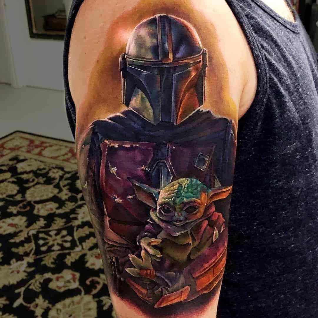 Mandalorian and Baby Yoda Tattoo