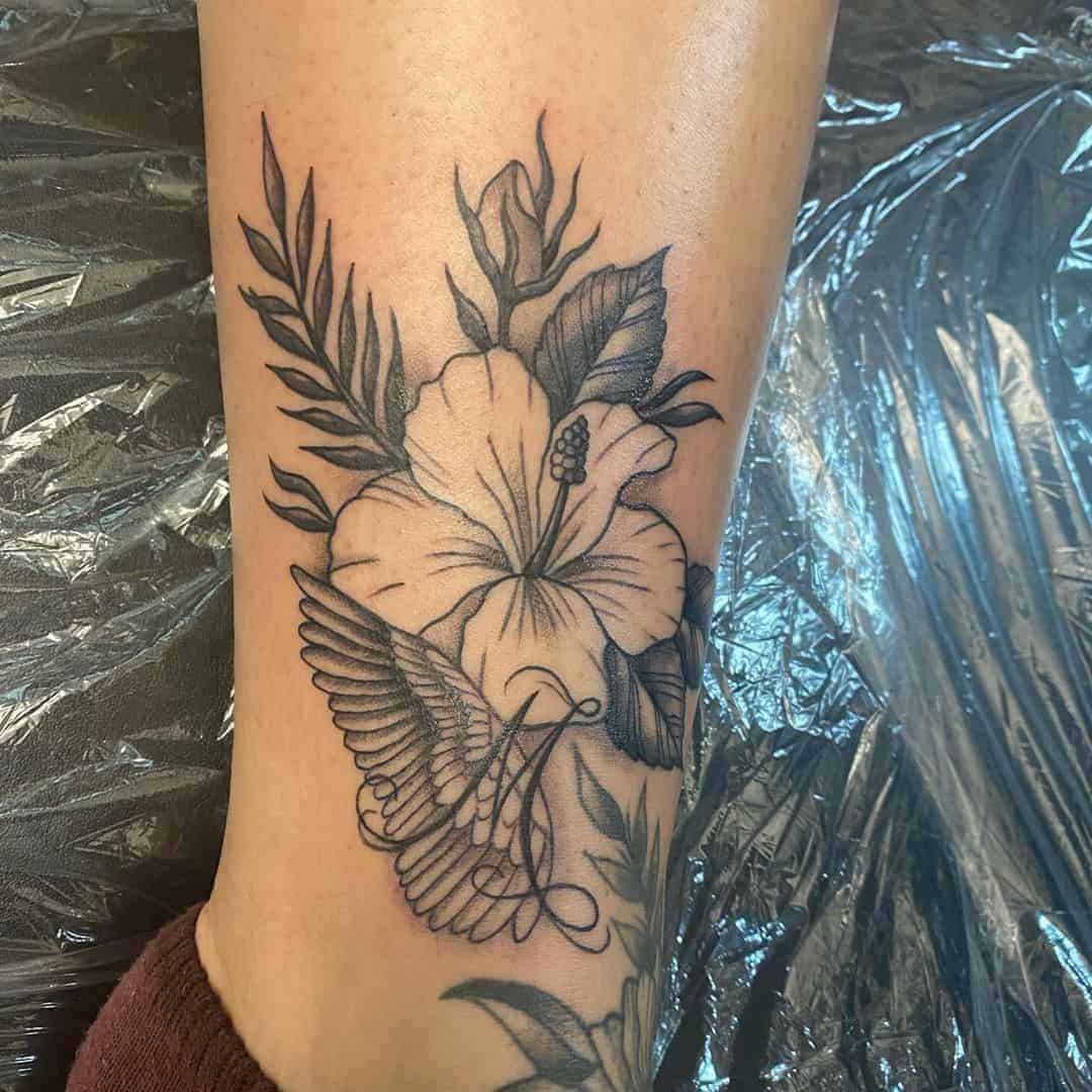 Hibiscus With Initials and a Wing