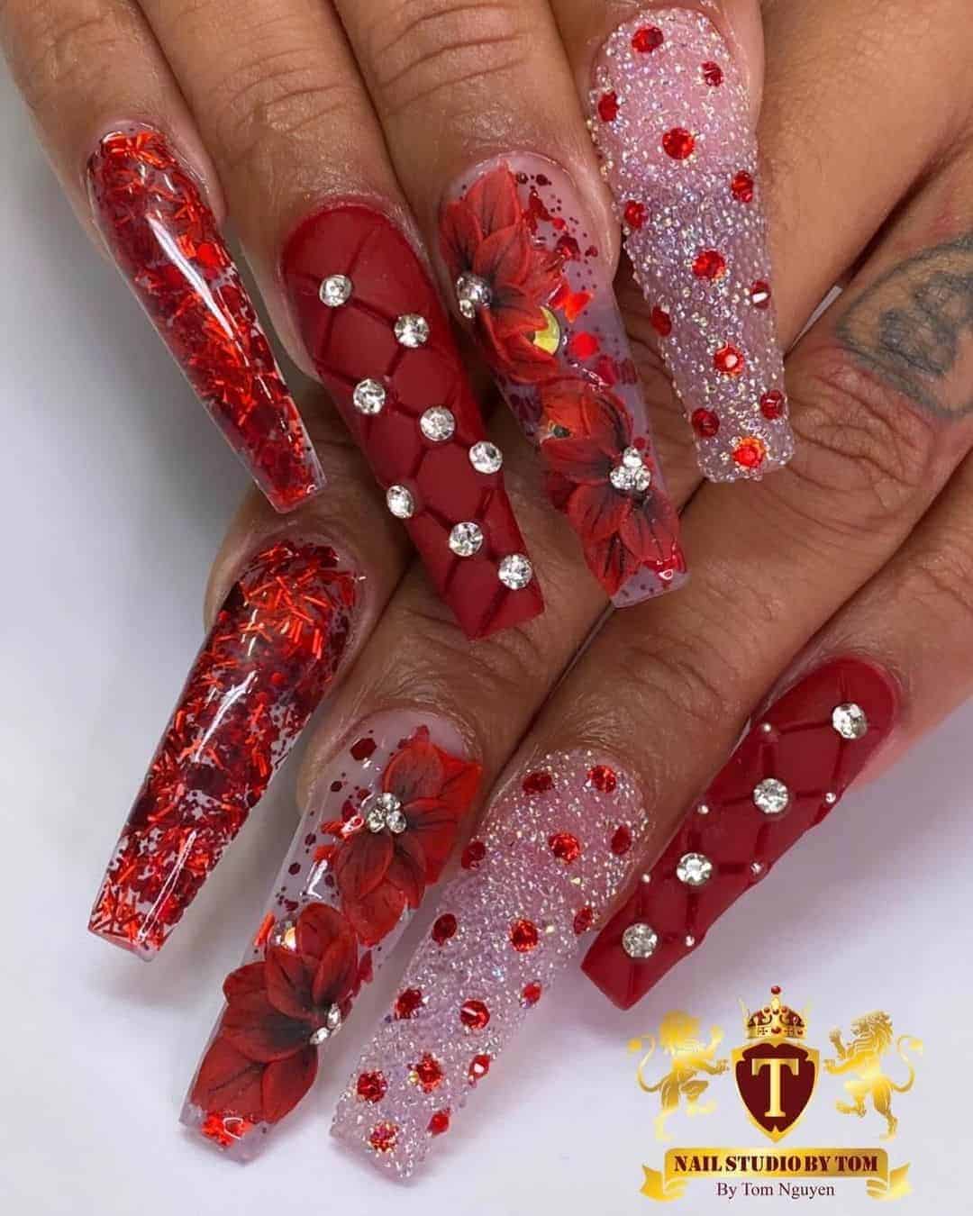 Red Glittery Valentine’s Day Nails