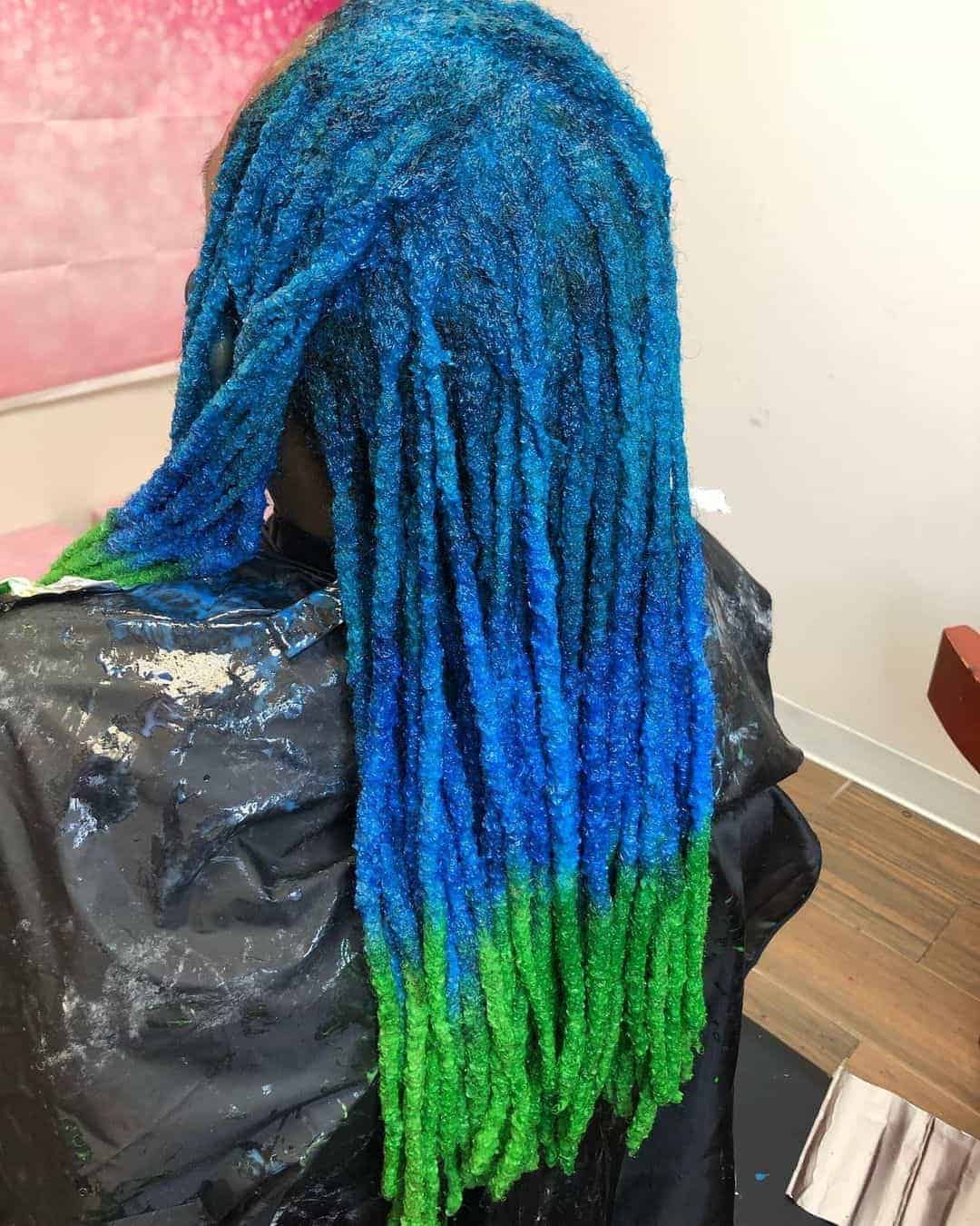 Sapphire Blue Freeform Dreads With Kelly Green Dips