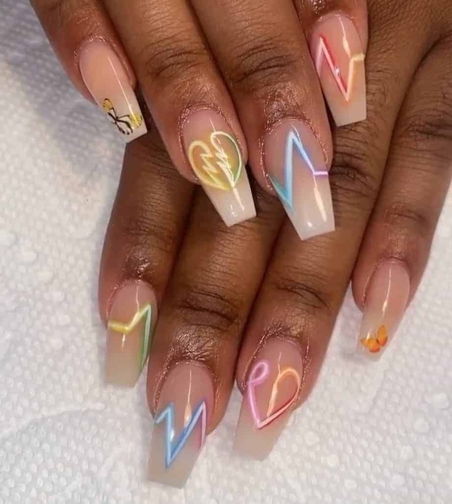 Neon Heartbeat Nails