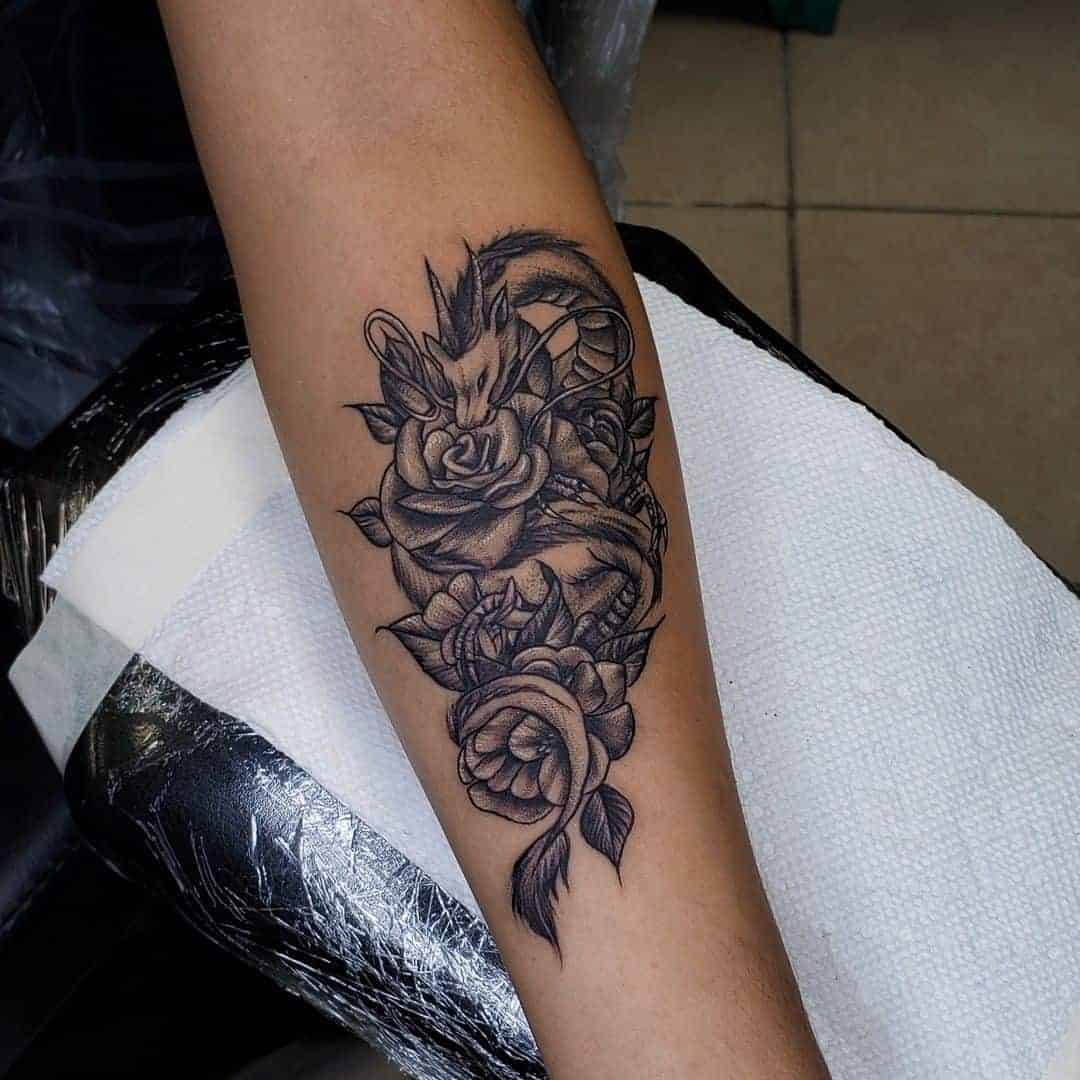 Dragons and Flowers Tattoo