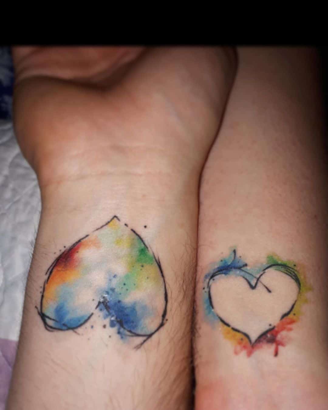 Colorful Heart Matching Tattoos