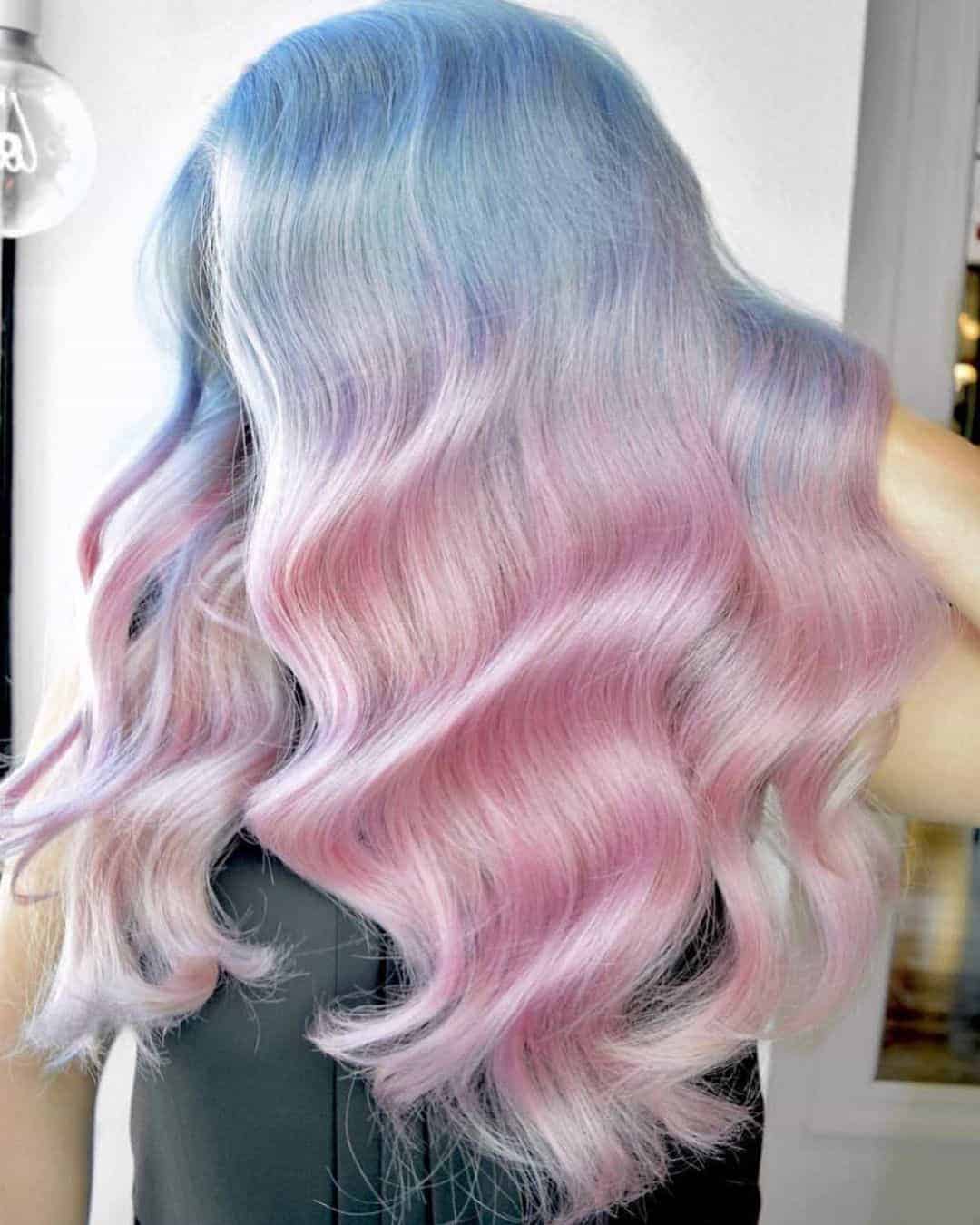 Pastel Blue and Pink Wavy Hair