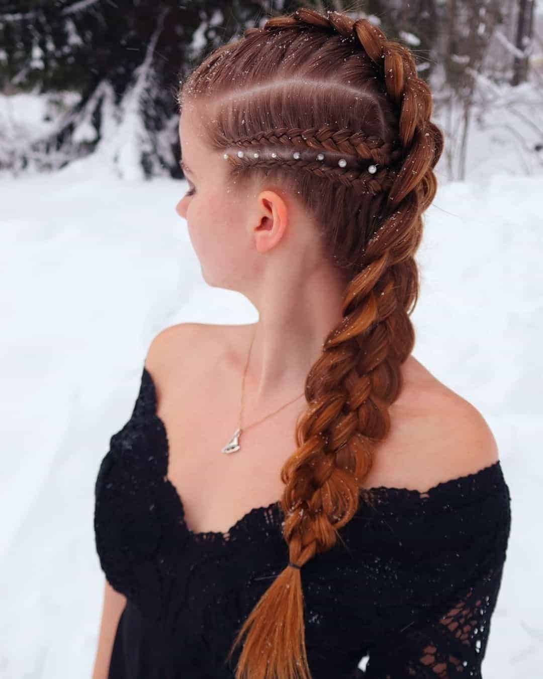 Mohawk Braid With White Beads for Medium-Length Hair