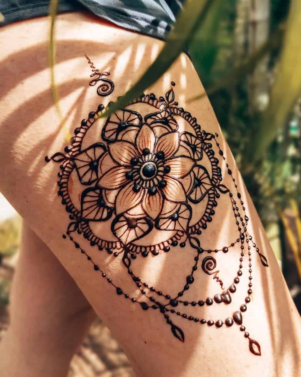 Floral Henna Thigh Tattoo