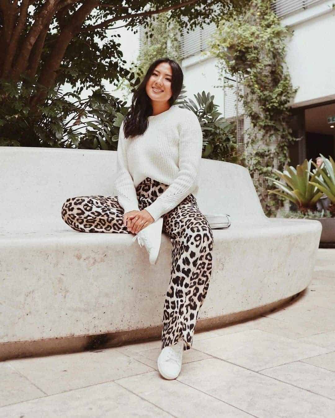 Leopard Print Pants and White Sweater