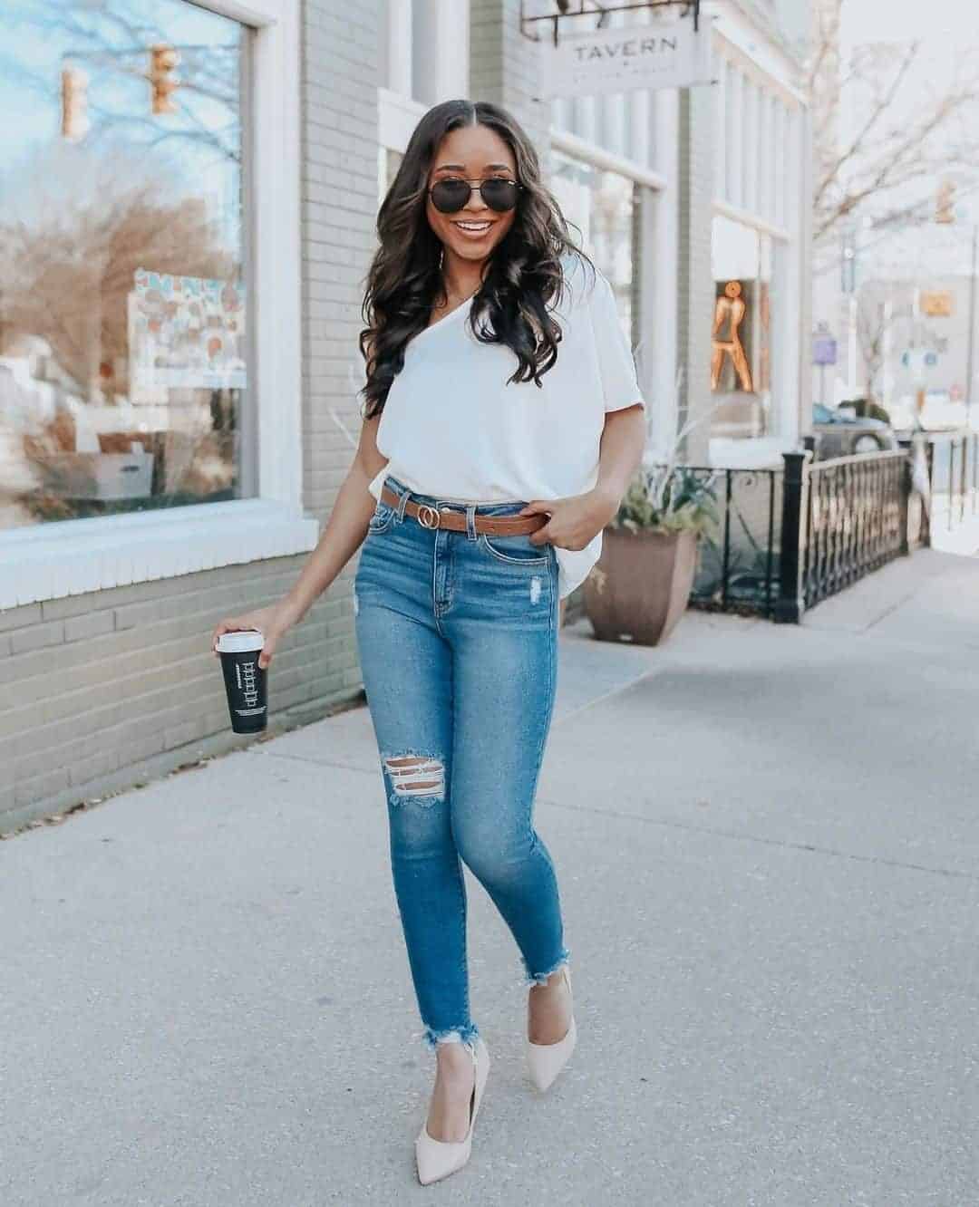 Single Sleeve Top and Ripped Jeans