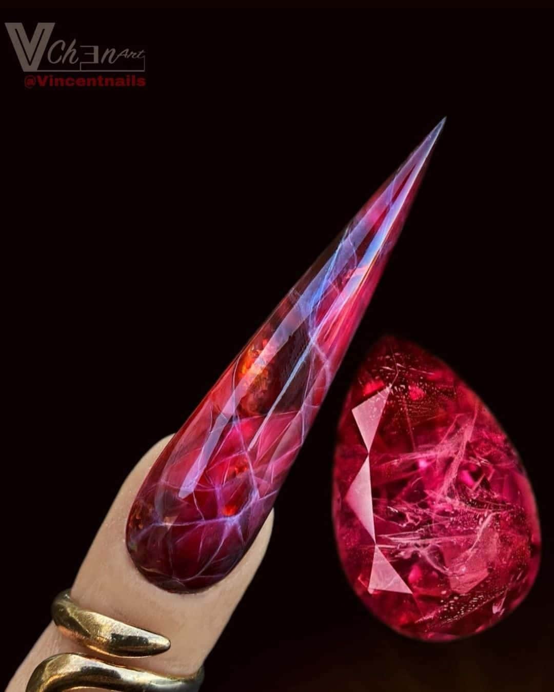 Ruby Gemstone Nails