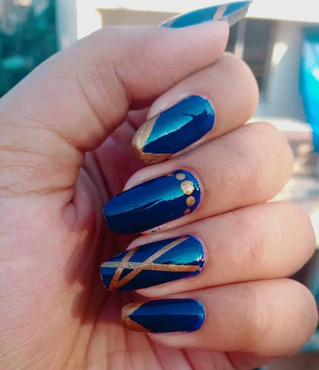 Blue and Gold Nails