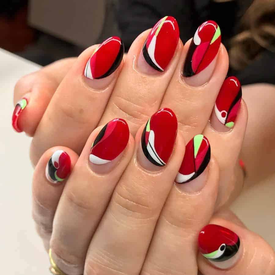 Songbird-Inspired Red Nails