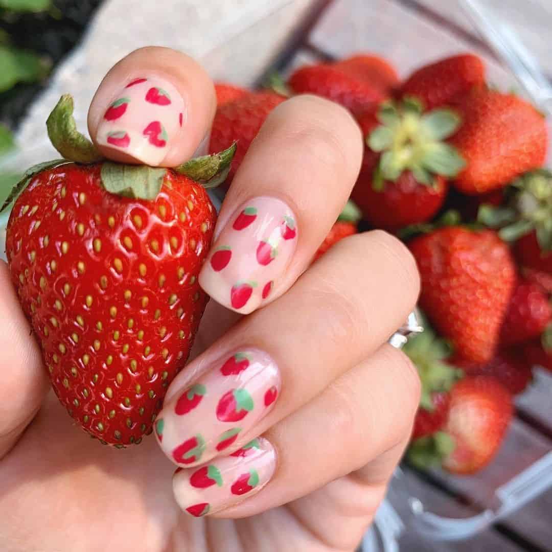 Red Strawberries Nail Design