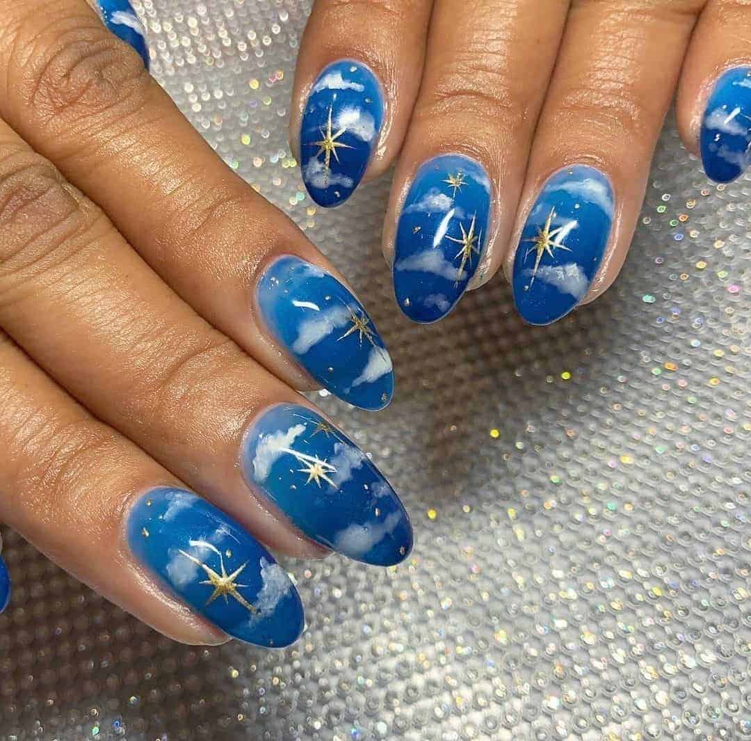 Stars and Clouds Blue Nails