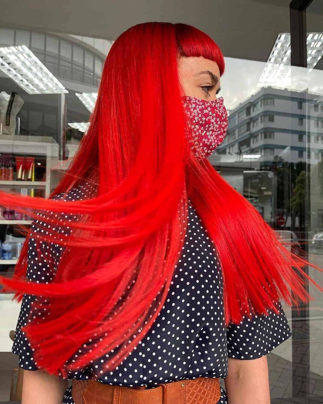 Scarlet Red Hair With Micro Bangs