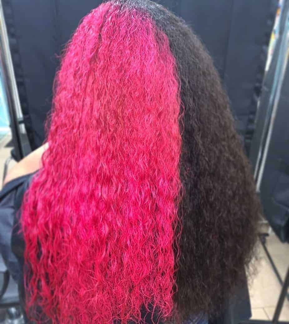 Pink and Black Curly Split Hair