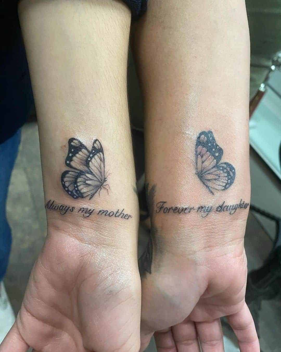 Mother and Daughter Butterfly Matching Tattoos