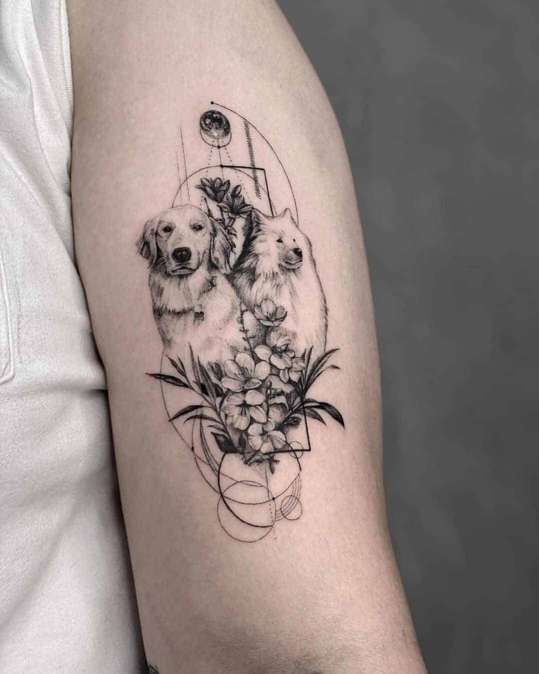 Dogs and Flowers Tattoo