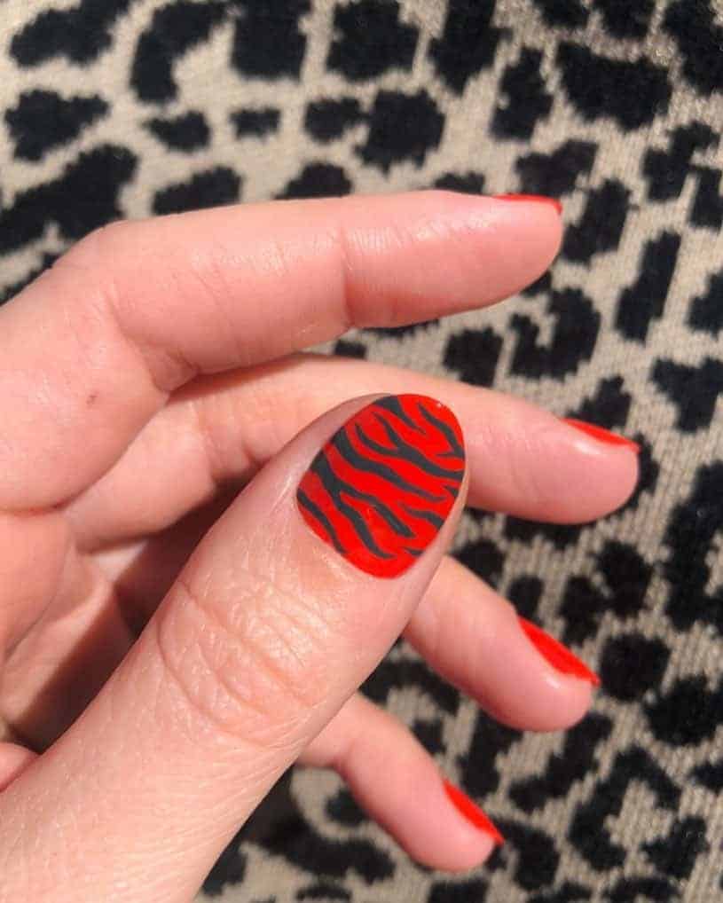 Zebra Print Red Nails