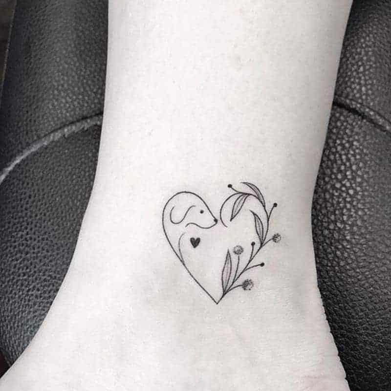 Simple Heart With Dog Face Tattoo