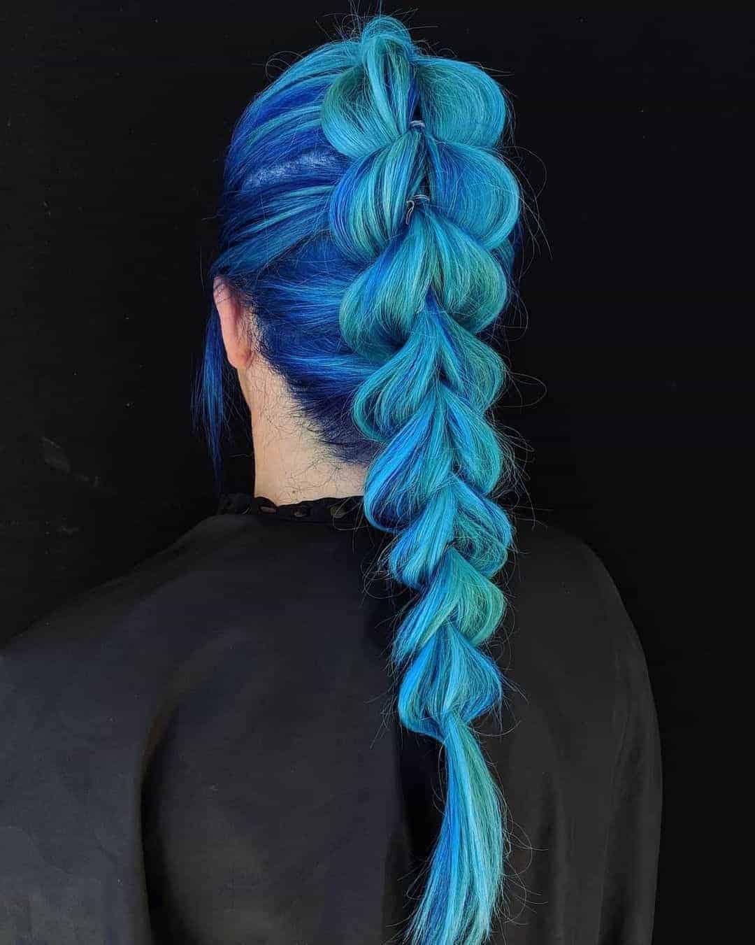 Gradient Blue Dutch Mohawk Braid