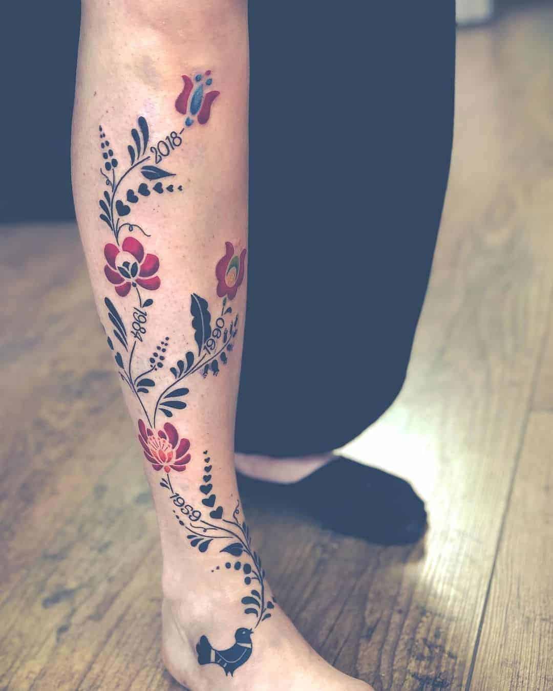 Bird and Flowers Family Tree Tattoo